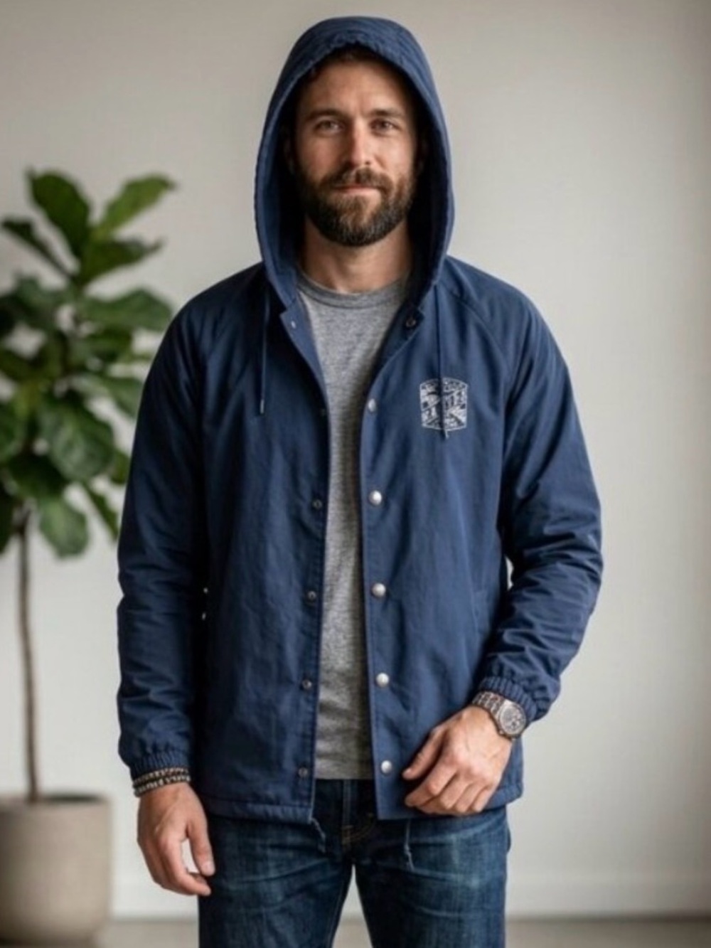 Dakine Jacket Men's Size Medium Navy Blue Rambler Collection Snap Lined Hood